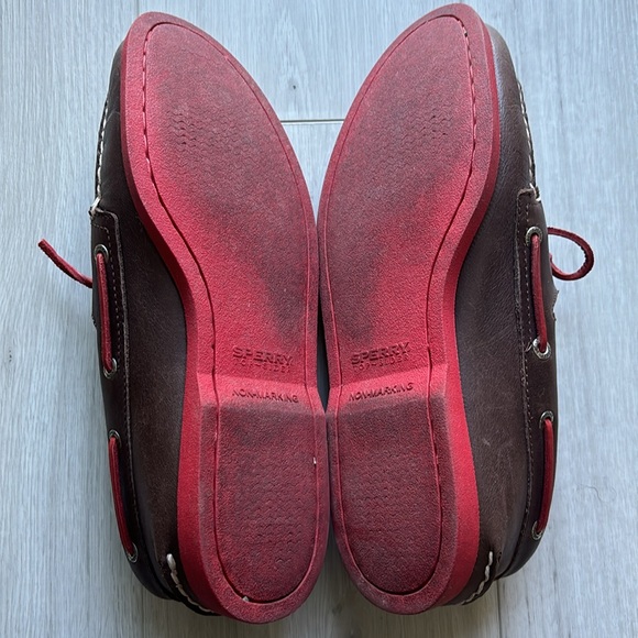 Sperry Top Sider Boat Shoes Leather Loafer Deck Dark Brown Red Sole Mens Size 10 - Picture 7 of 8